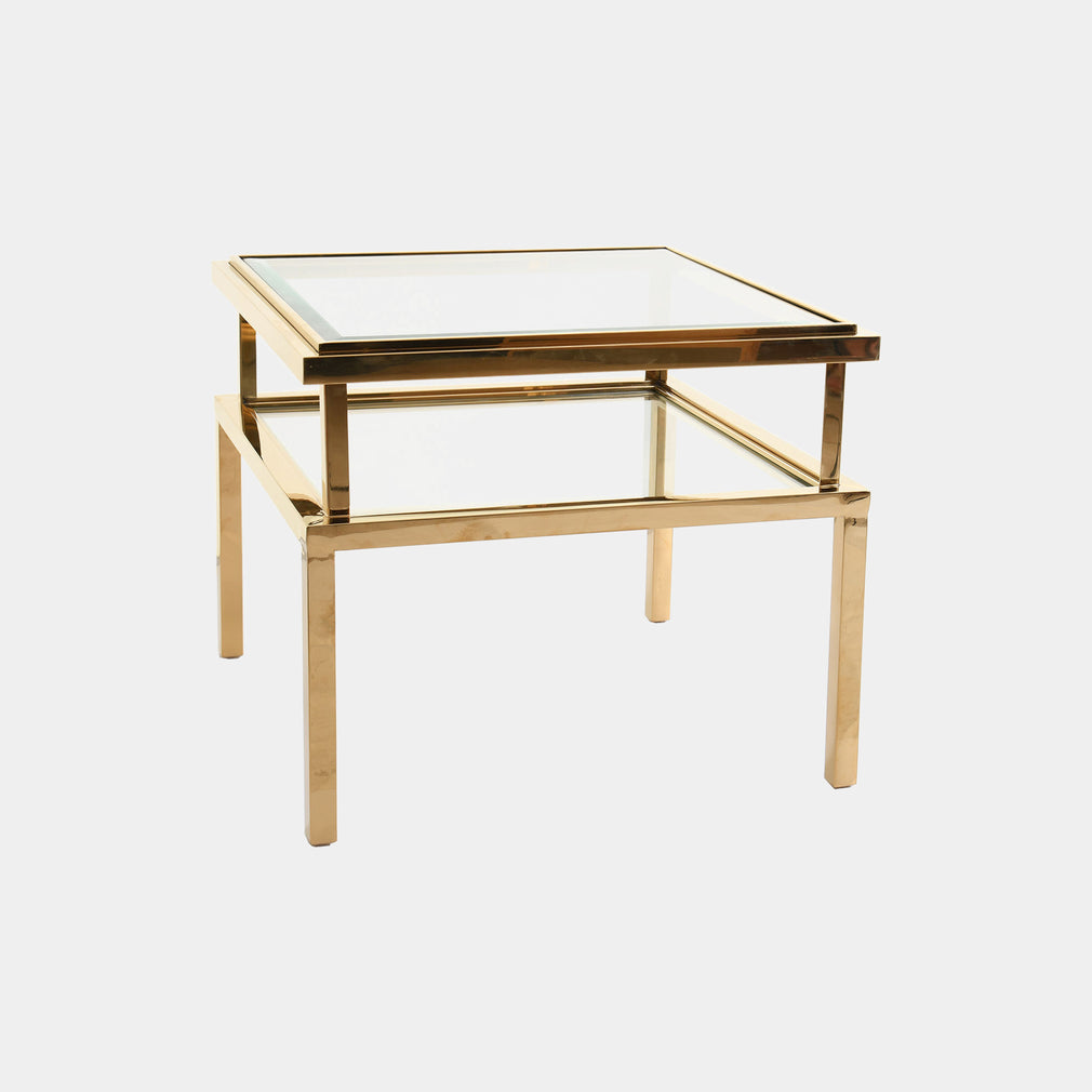 Side Table With Clear Glass Top & Gold Steel Frame
