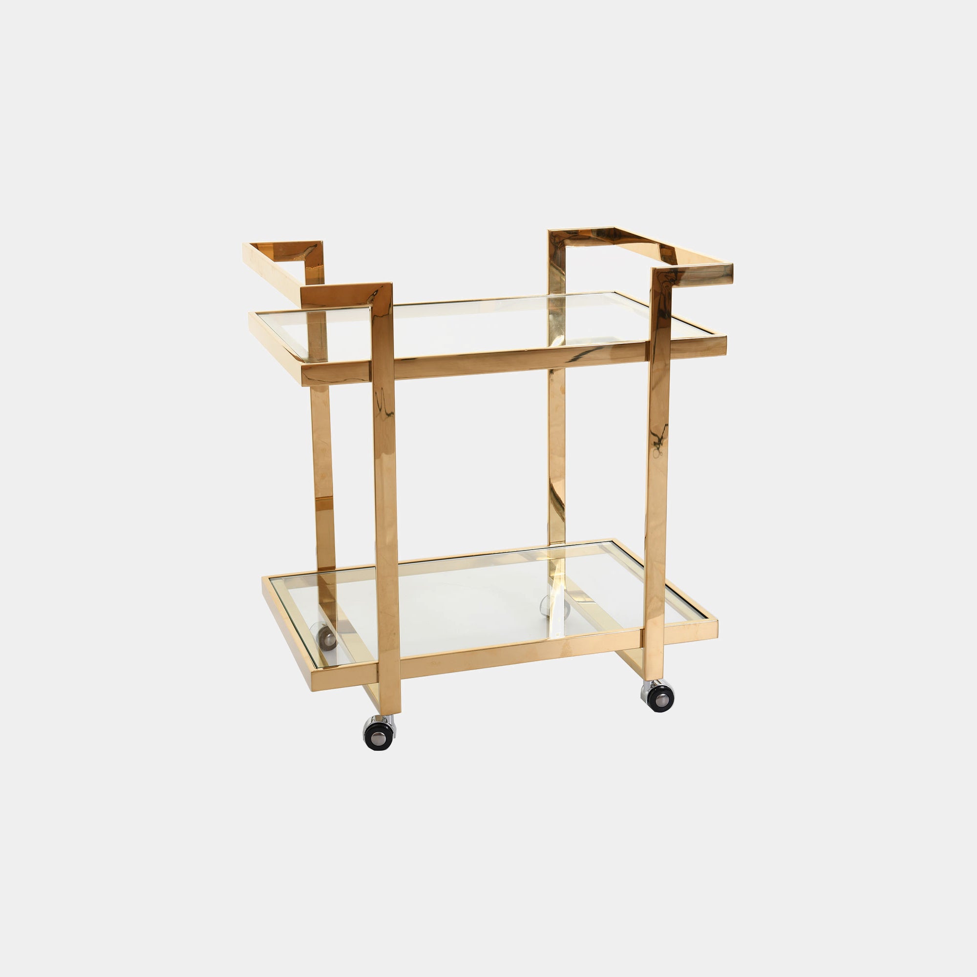 Trolley Table With Clear Glass Top & Gold Steel Frame (Assembly Required)