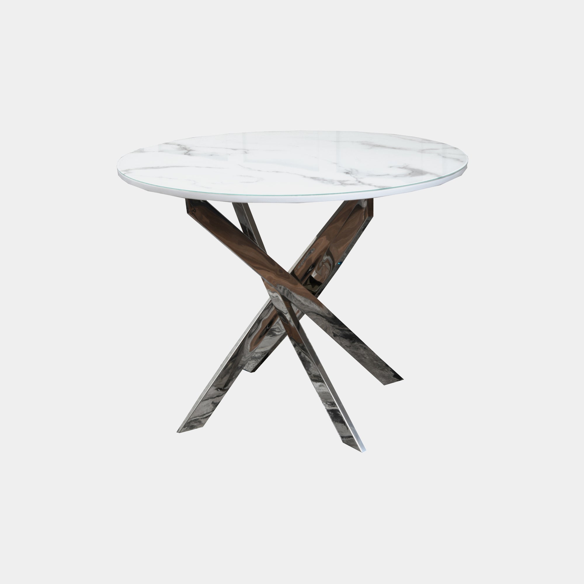 Ø 100cm Dining Table With Grey Marble Effect Top & Stainless Steel Base