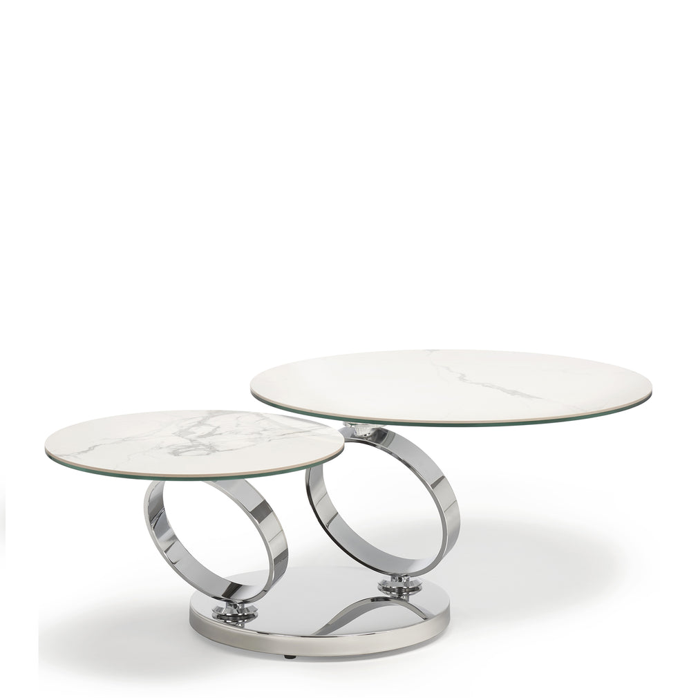 Poli - Coffee Table With White Marbled Ceramic Top & Stainless Steel Base