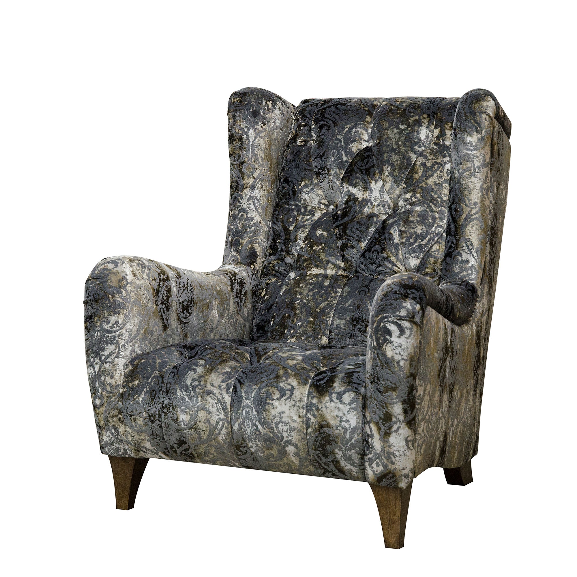 Accent Chair In Fabric Grade D Brocade Bronze With Dark Woood Feet
