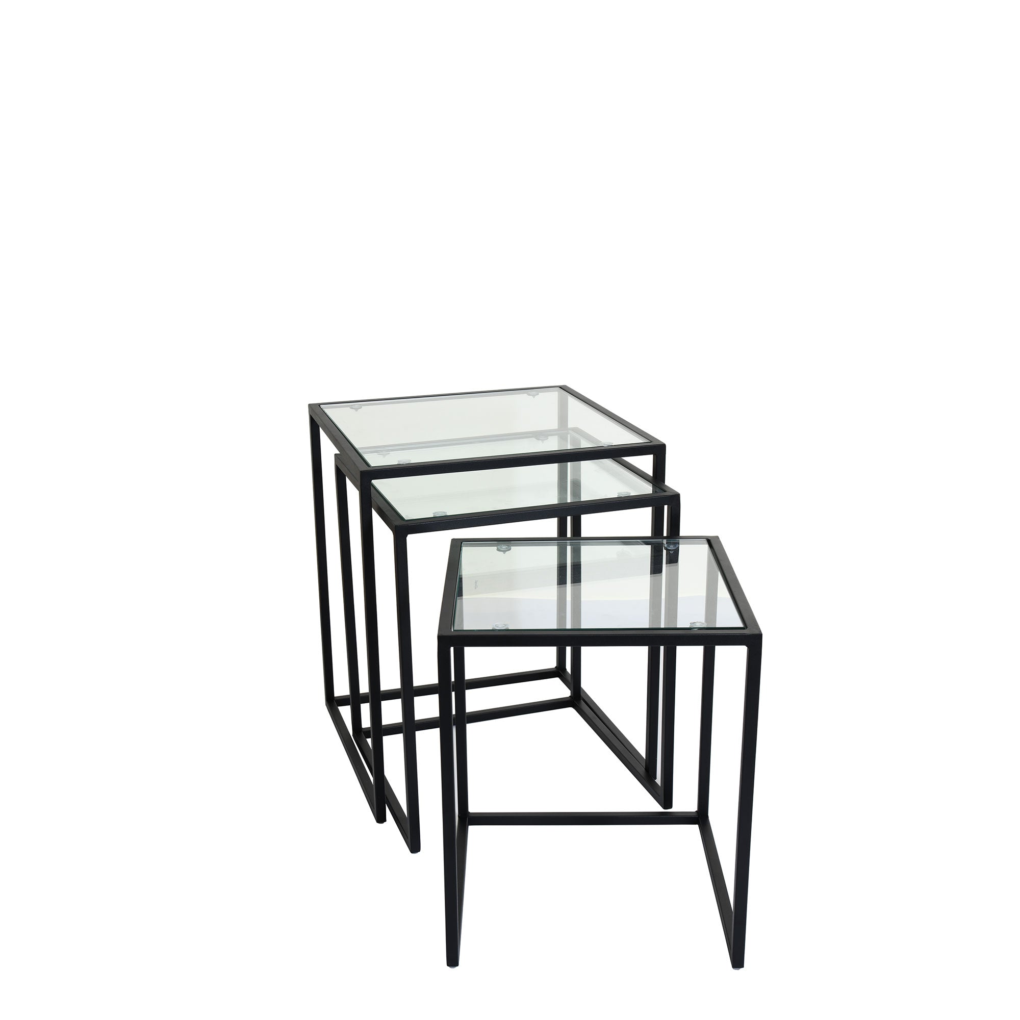 Padua - Nest of 3 End Tables With Black Steel Frame & Clear Glass Top