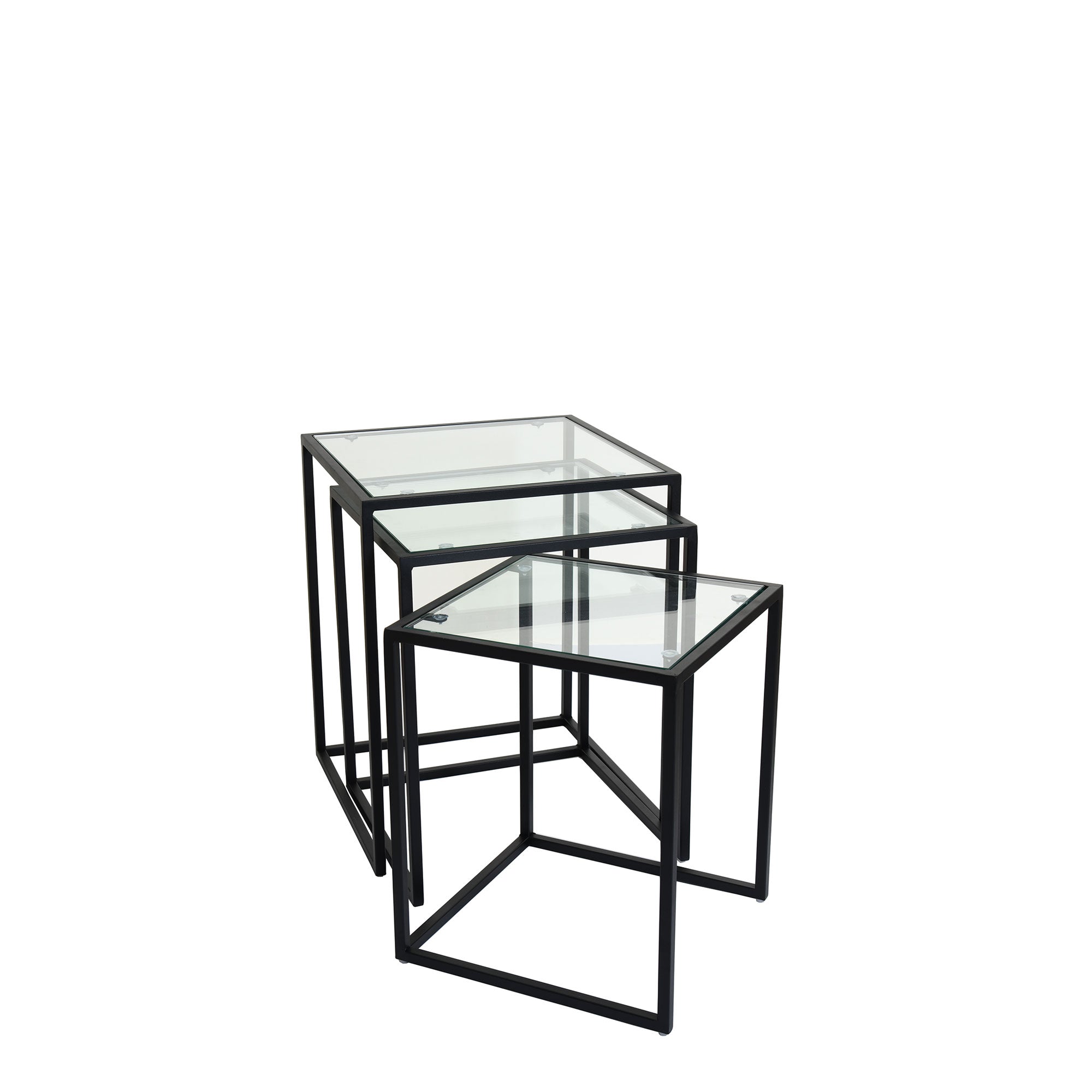 Padua - Nest of 3 End Tables With Black Steel Frame & Clear Glass Top