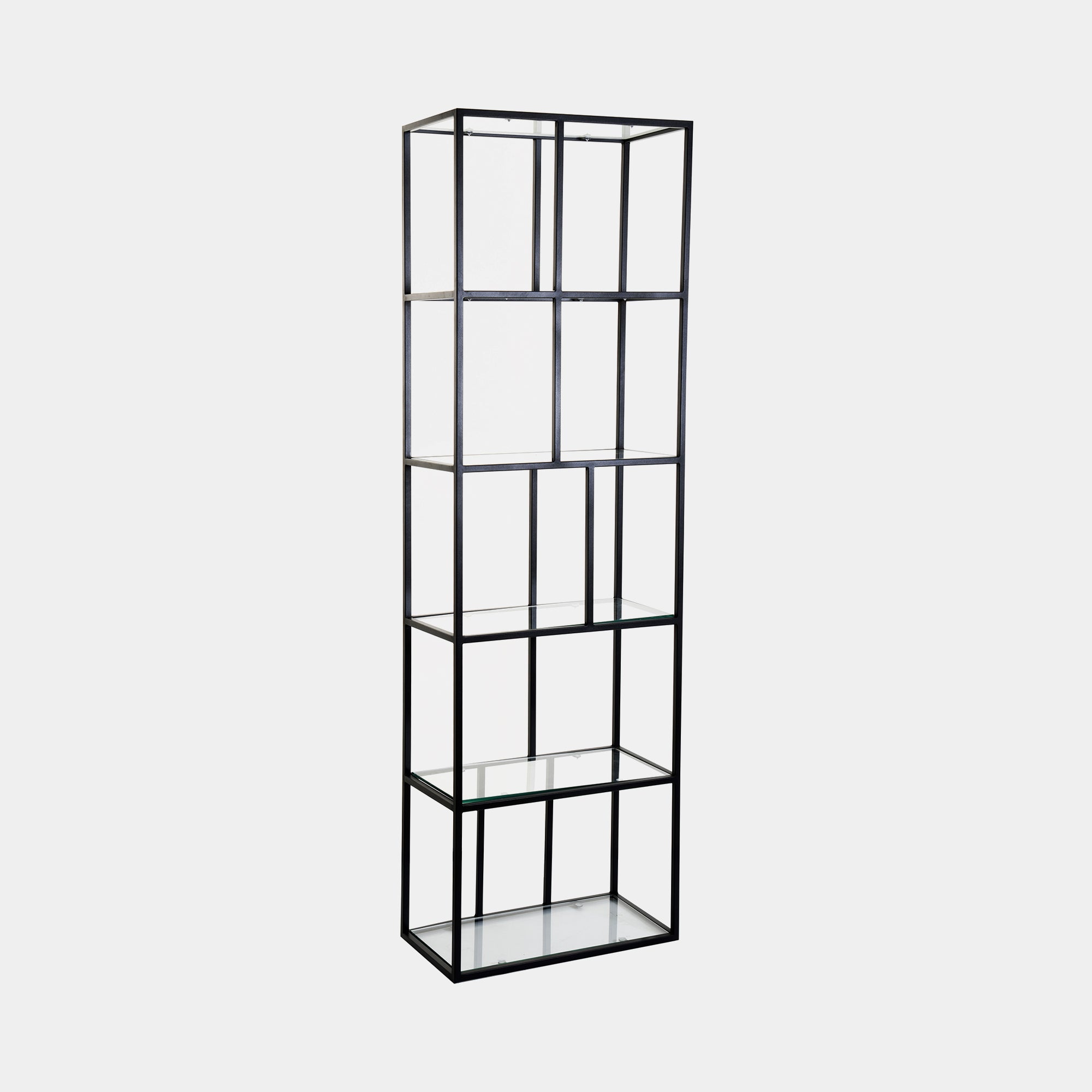 60x195cm Bookshelf With Black Steel Frame & Clear Glass Top