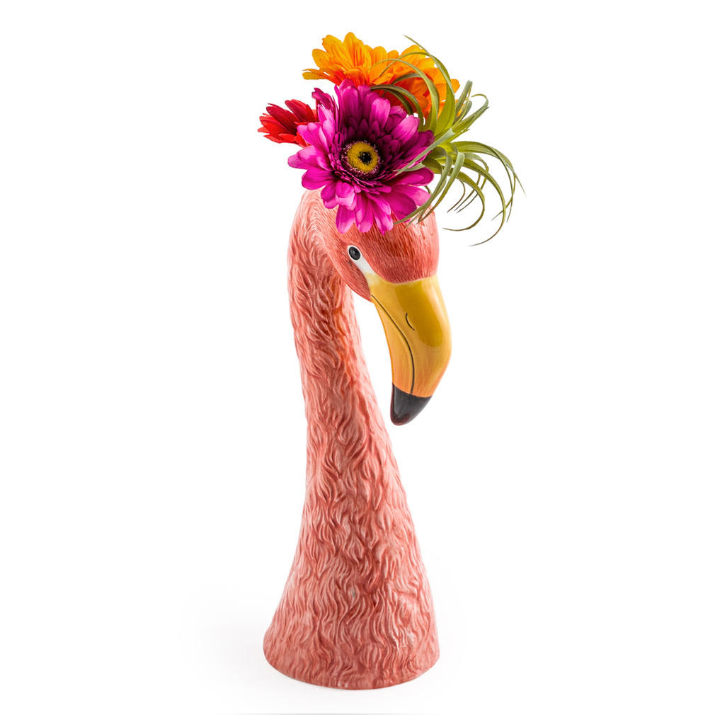 Large Ceramic Pink Flamingo Head Vase