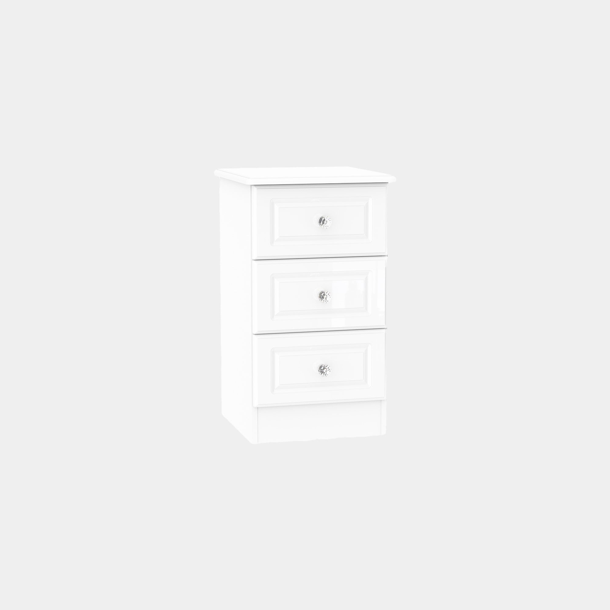 Lincoln - 3 Drawer Bedside White High Gloss With Crystal Handles