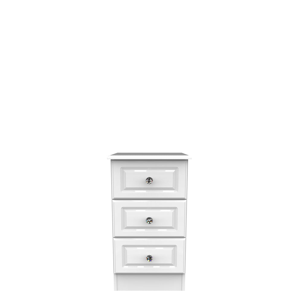 Lincoln - 3 Drawer Bedside White High Gloss With Crystal Handles