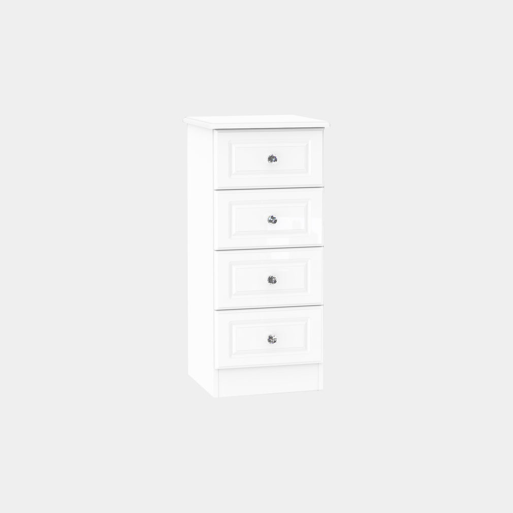 Lincoln - 4 Drawer Bedside White High Gloss With Crystal Handles