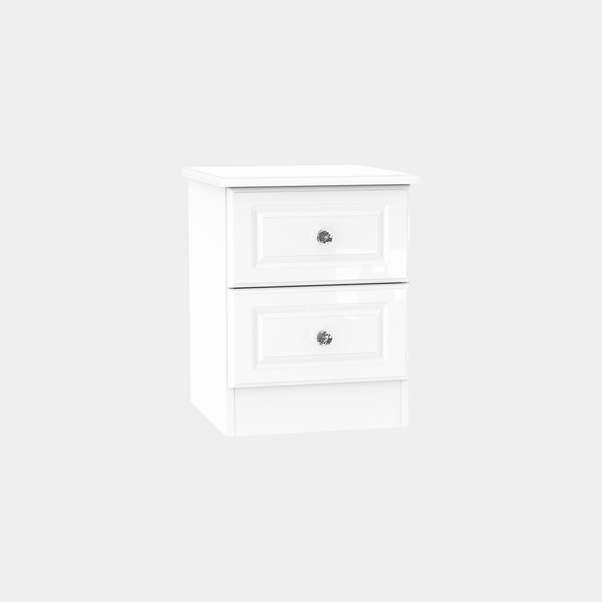 Lincoln - 2 Drawer Bedside White High Gloss With Crystal Handles