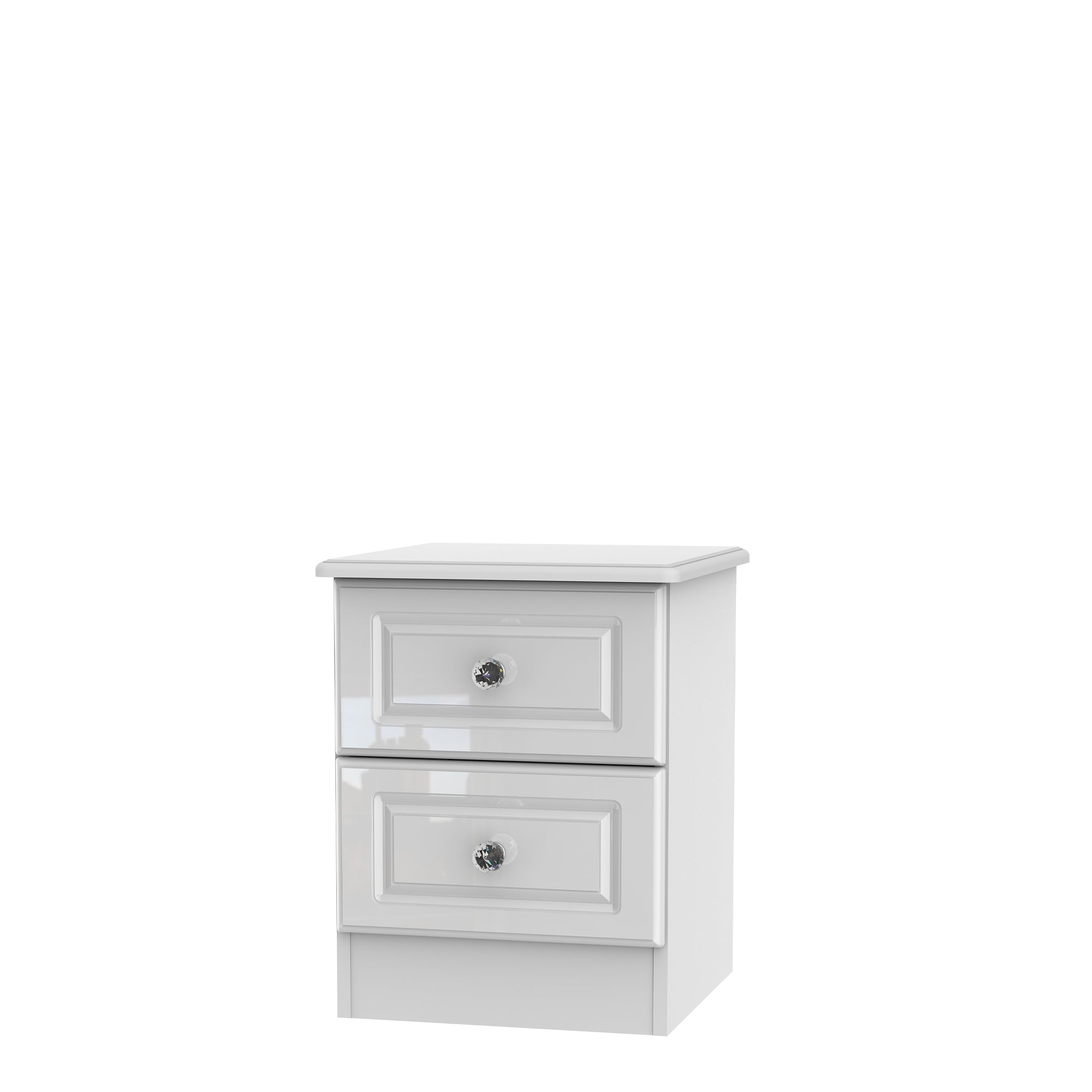 Lincoln - 2 Drawer Bedside White High Gloss With Crystal Handles