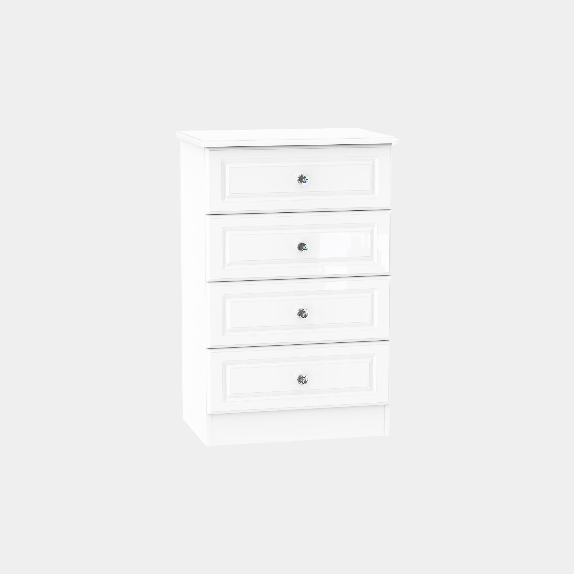 Lincoln - 4 Drawer Midi Chest White High Gloss With Crystal Handles