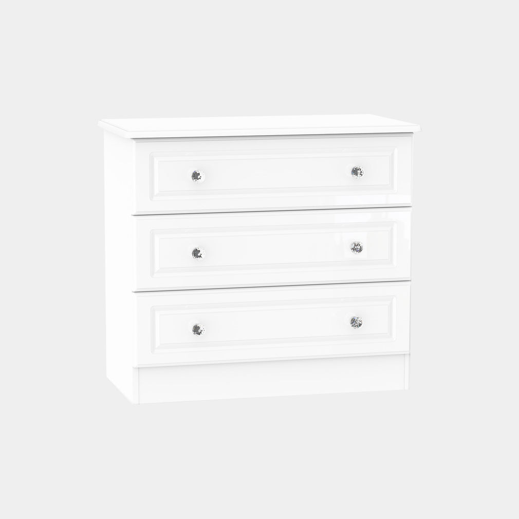 Lincoln - 3 Drawer Chest White High Gloss With Crystal Handles