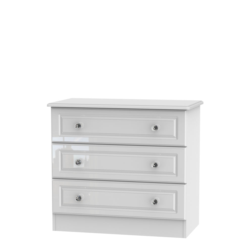 Lincoln - 3 Drawer Chest White High Gloss With Crystal Handles