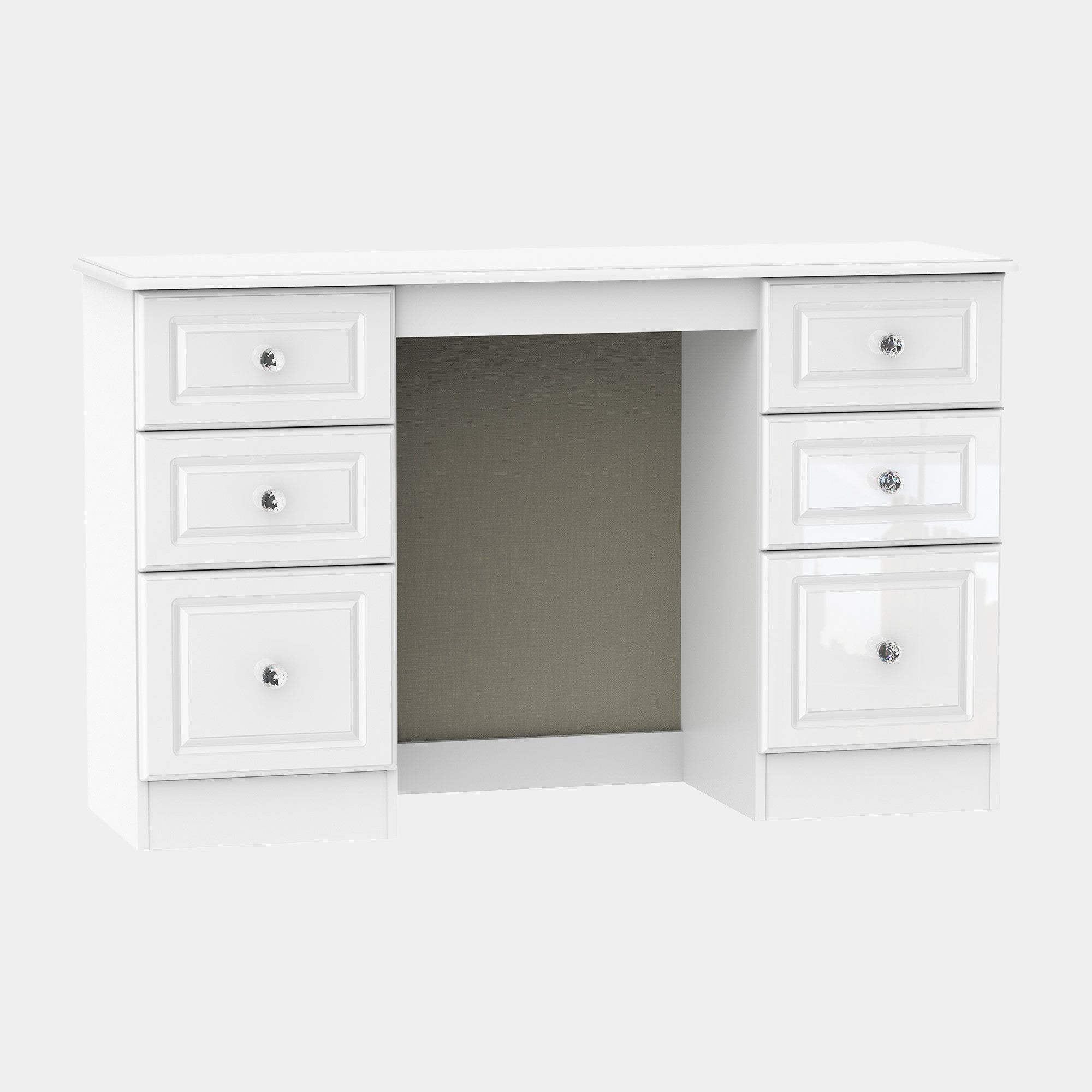 Lincoln - Kneehole Desk White High Gloss With Crystal Handles