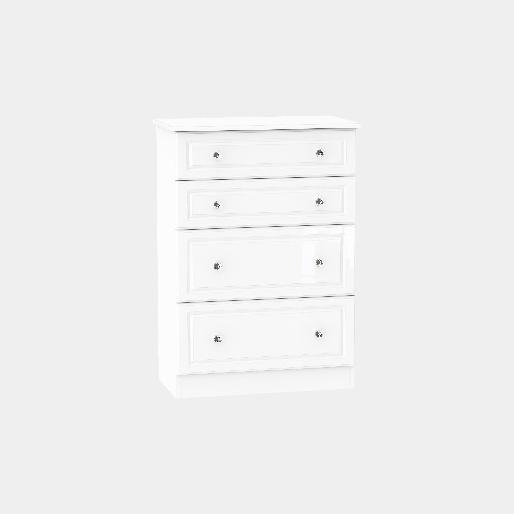 Lincoln - 4 Drawer Deep Chest White High Gloss With Crystal Handles