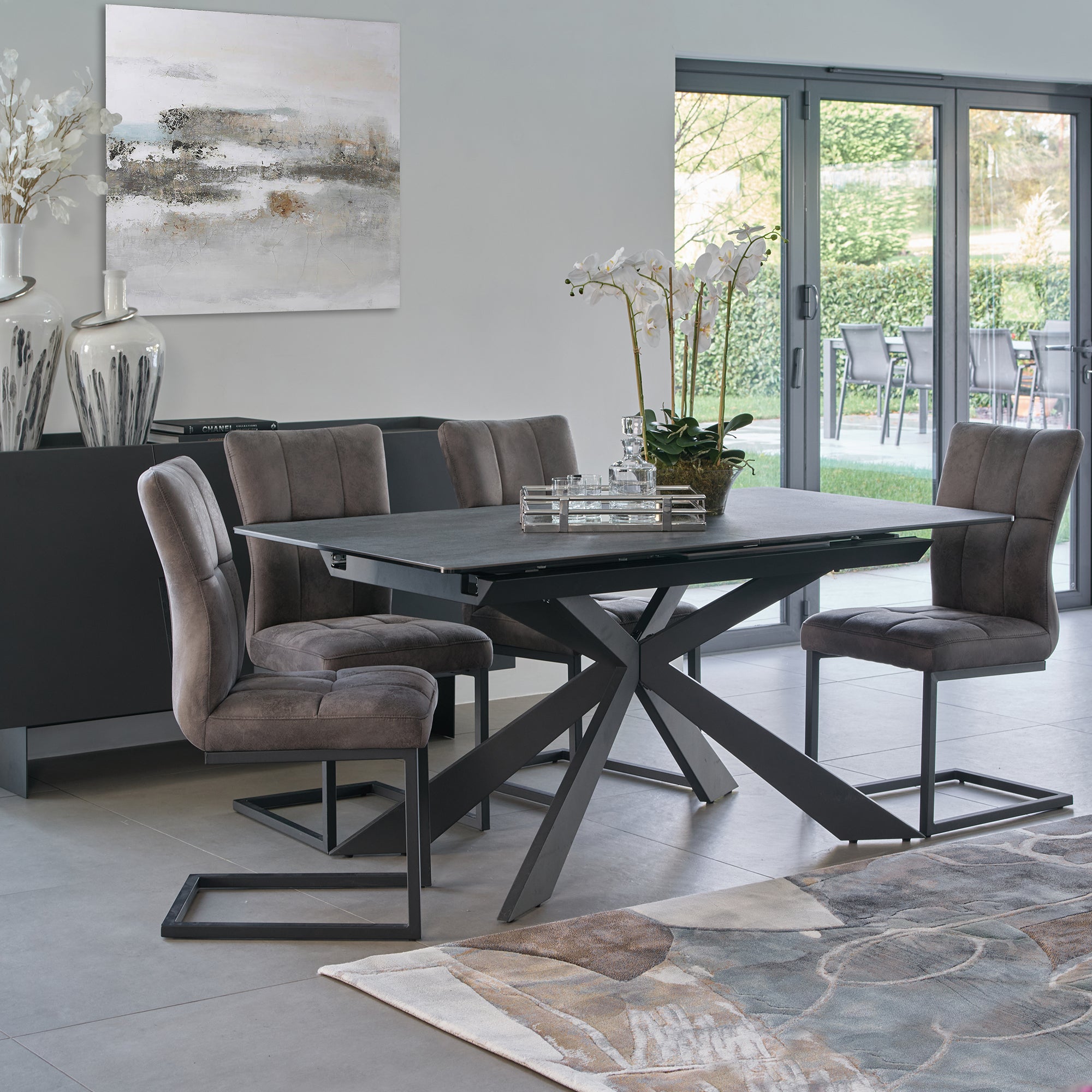 160cm Ext Spider Base Dining Table Dark Grey Ceramic