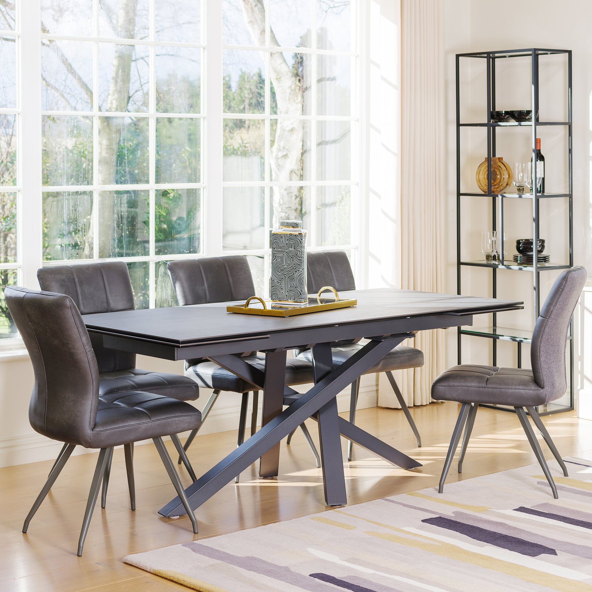 180cm Ext Spider Base Dining Table Dark Grey Ceramic