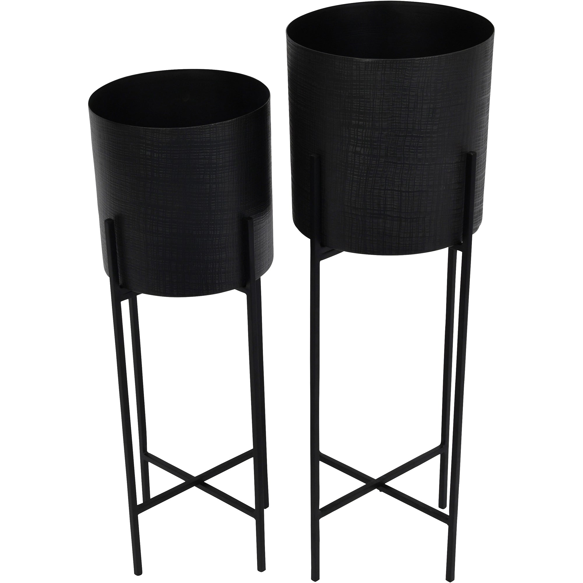 Clyde Floor Standing Matt Black Set of 2 Planters on Black Stands