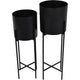 Clyde Floor Standing Matt Black Set of 2 Planters on Black Stands