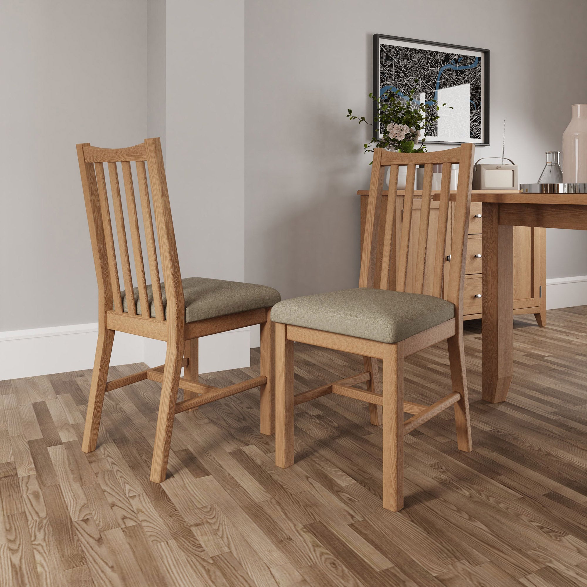Burham - Slat Back Dining Chair Oak Finish