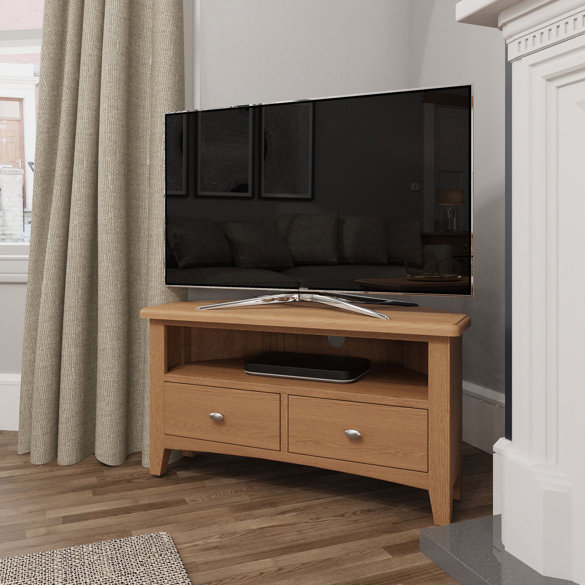 Burham - 90cm Corner TV Unit Oak Finish