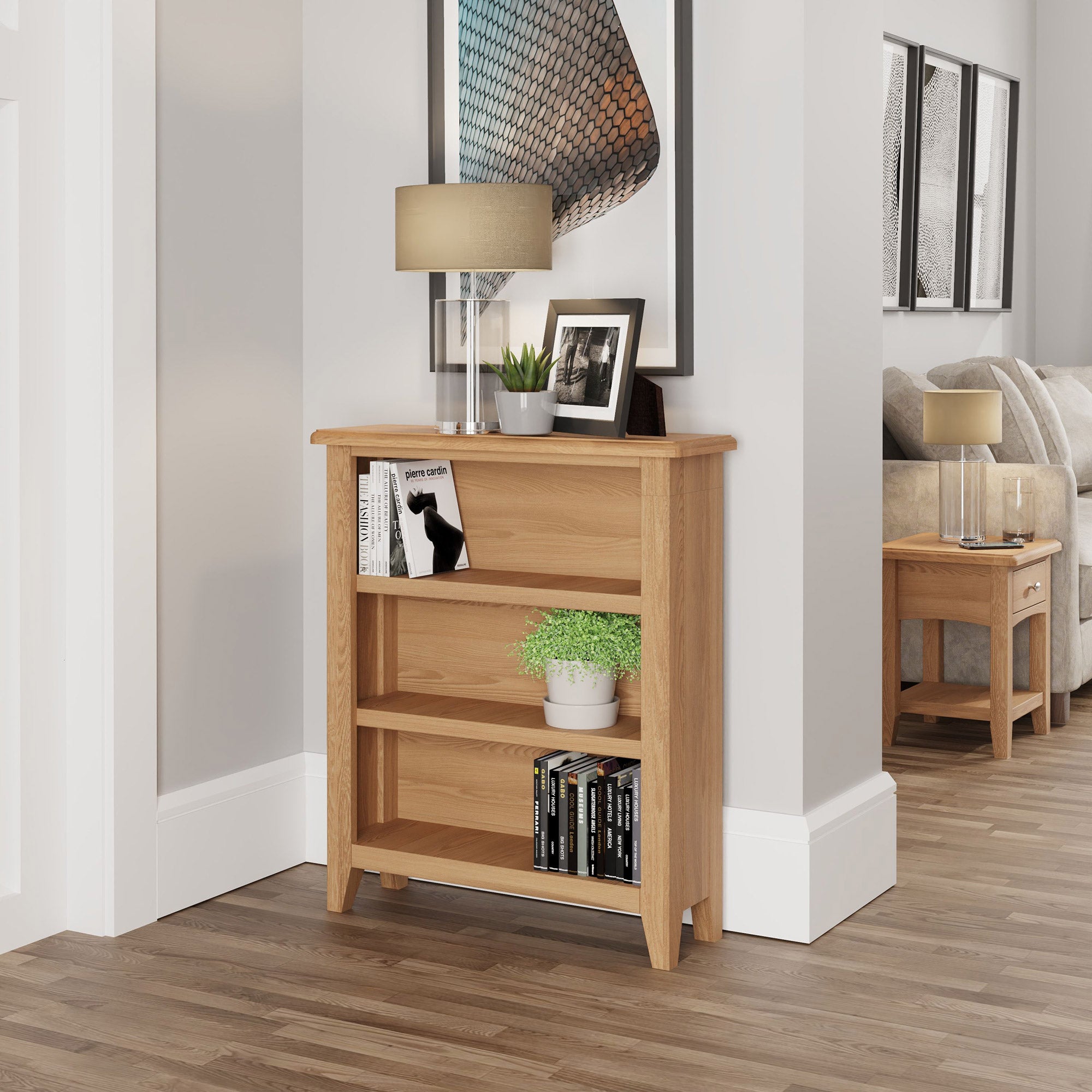 Burham - Small Wide Bookcase Oak Finish