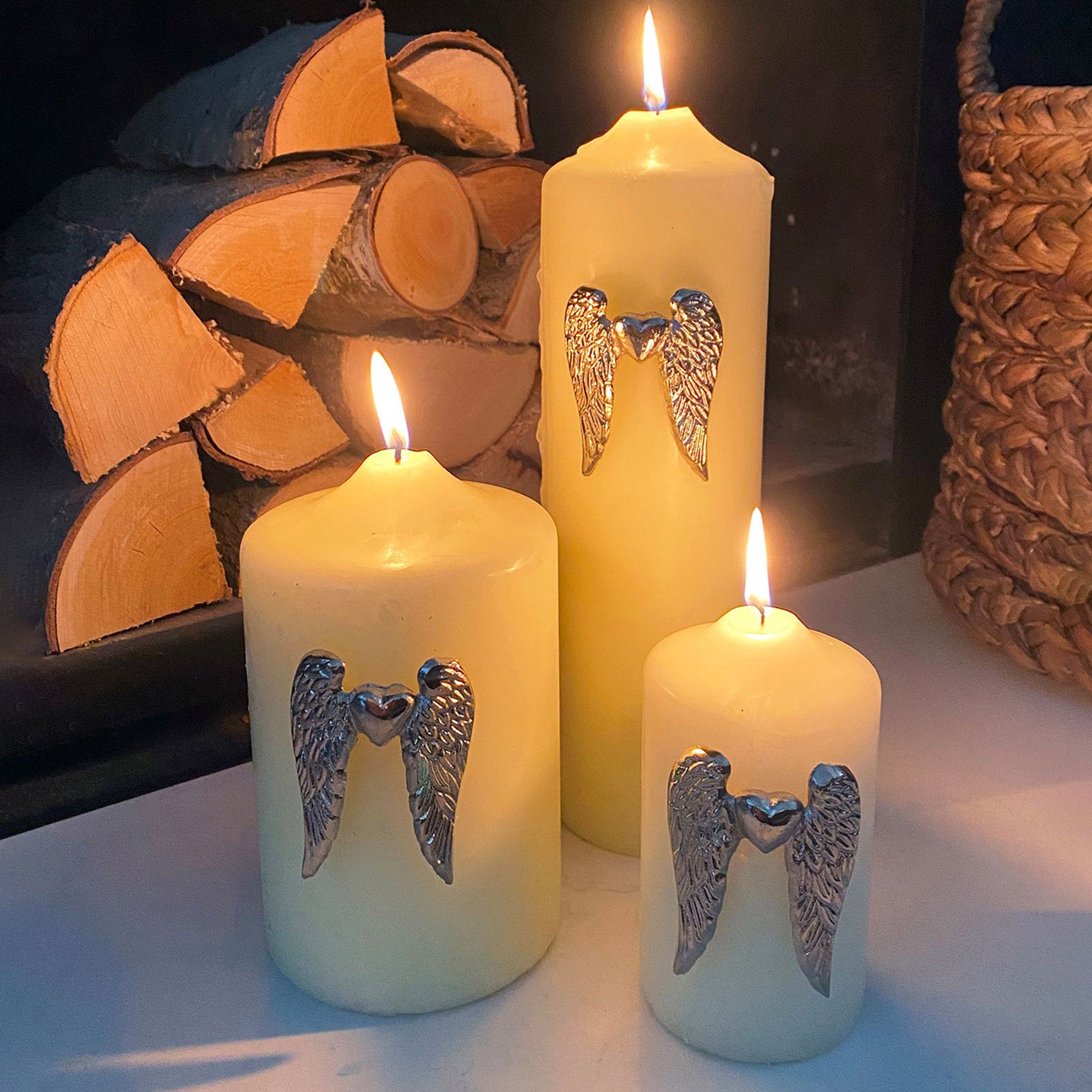 Angel Wing Candle Pins With Heart - Set of 3