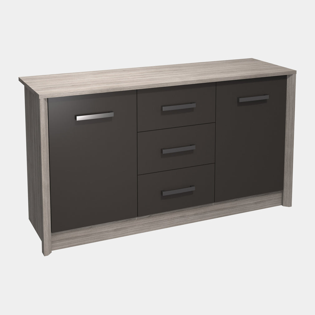 Compton - Large Sideboard In Grey Oak With Graphite Gloss Finish