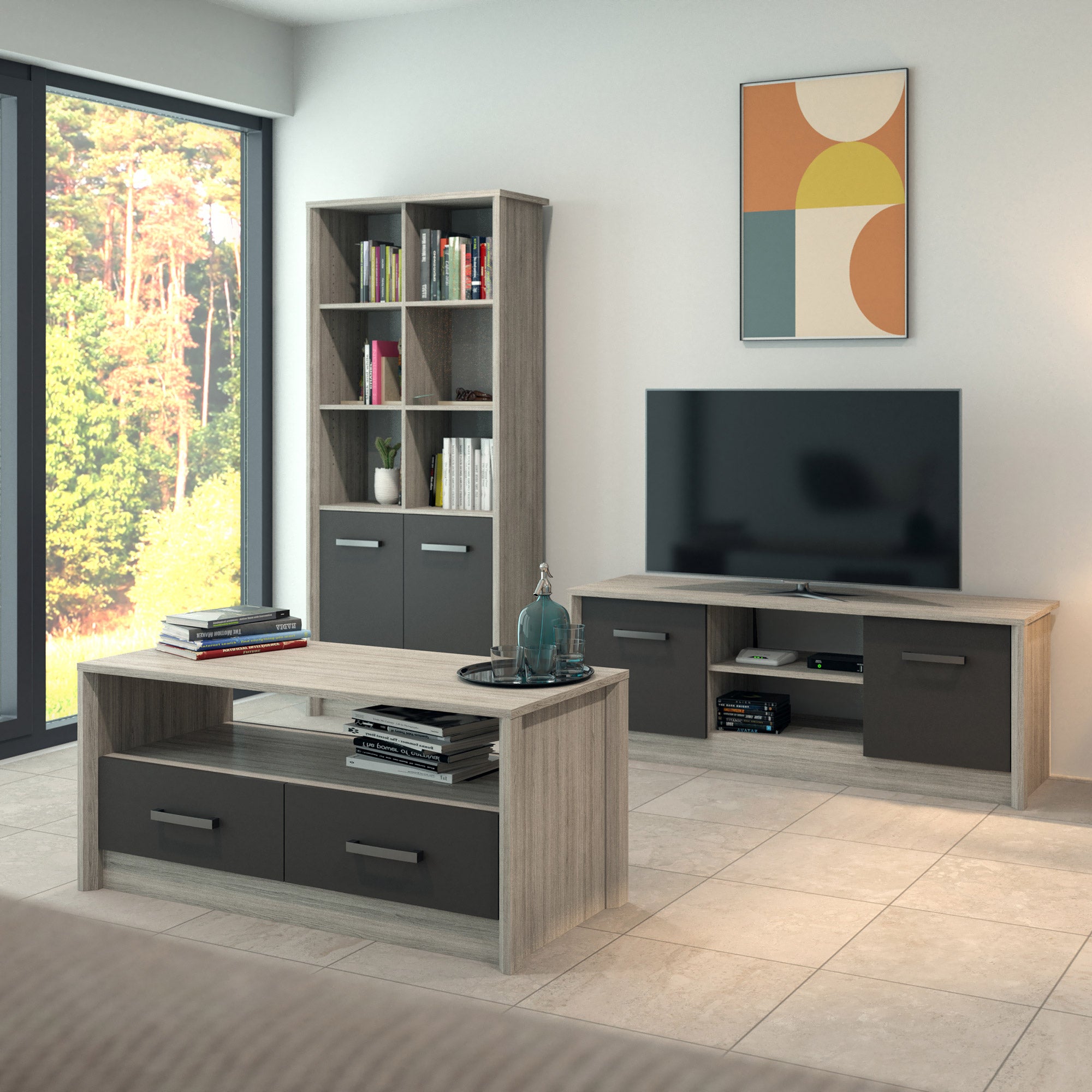 Media Unit in Grey Oak/Graphite Gloss Finish