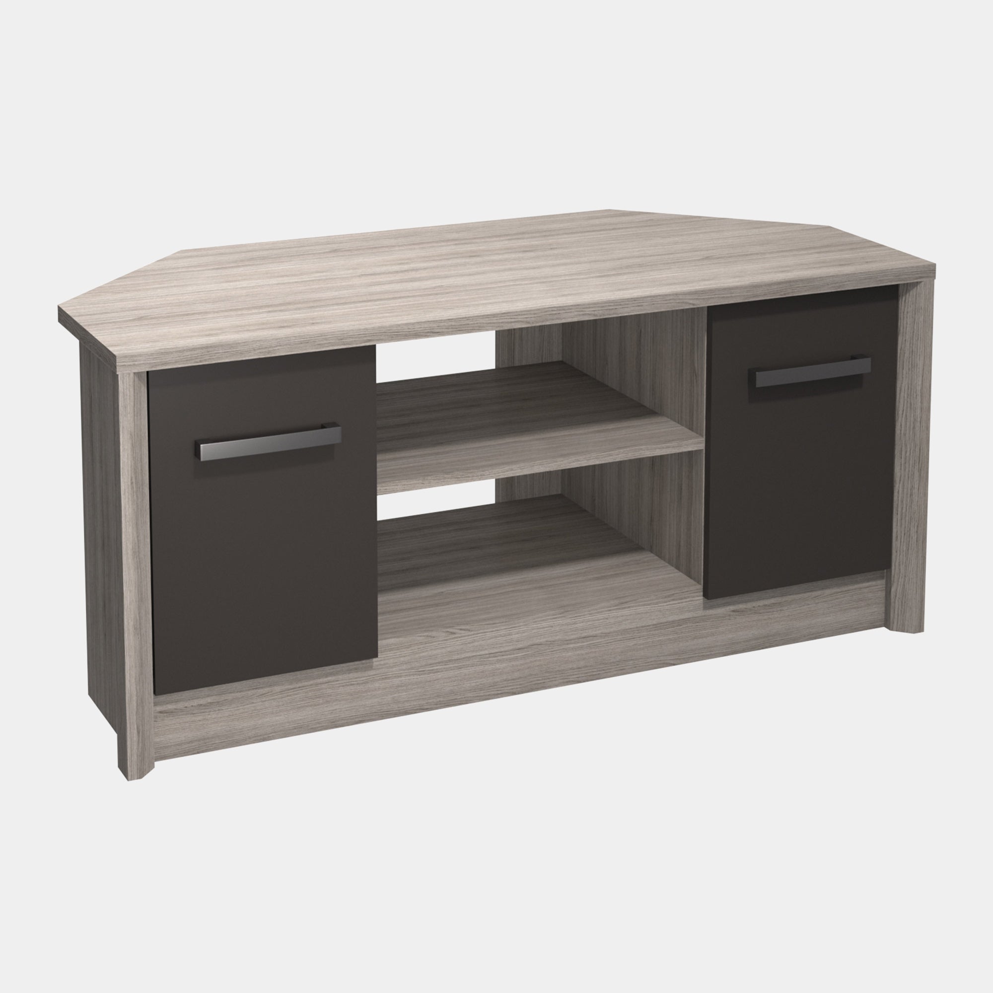 Corner TV Unit in Grey Oak/Graphite Gloss Finish