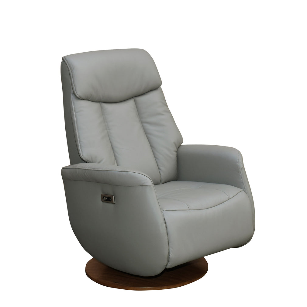 Malmo - Power Recliner Swivel Chair In Leather/PU Husky With Round Walnut Base