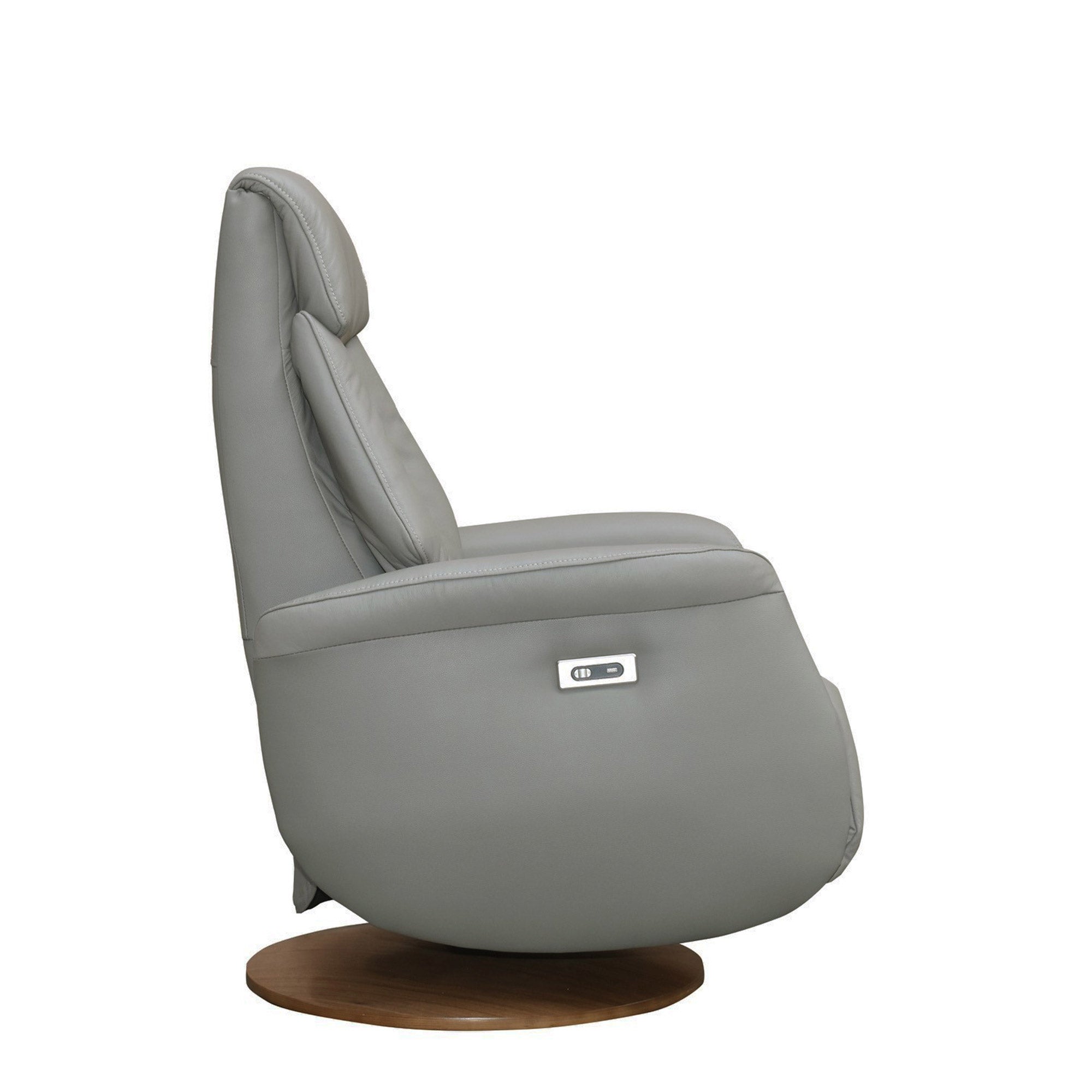 Malmo - Power Recliner Swivel Chair In Leather/PU Husky With Round Walnut Base