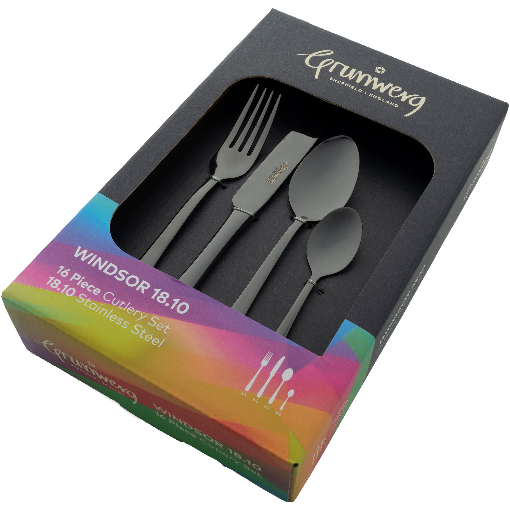 Windsor Stainless Steel Black Finish 16 Piece Cutlery Set