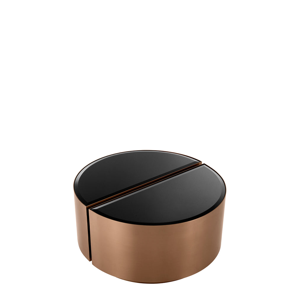 Eichholtz Astra - Set Of 2 Side Tables Brushed Copper Finish Black Bevelled Glass Top