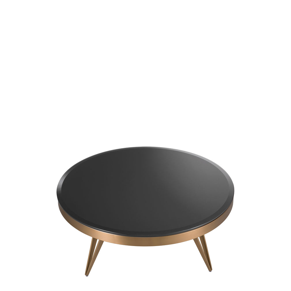 Eichholtz Rocco - Coffee Table Brushed Brass Finish Black Bevelled Glass Top