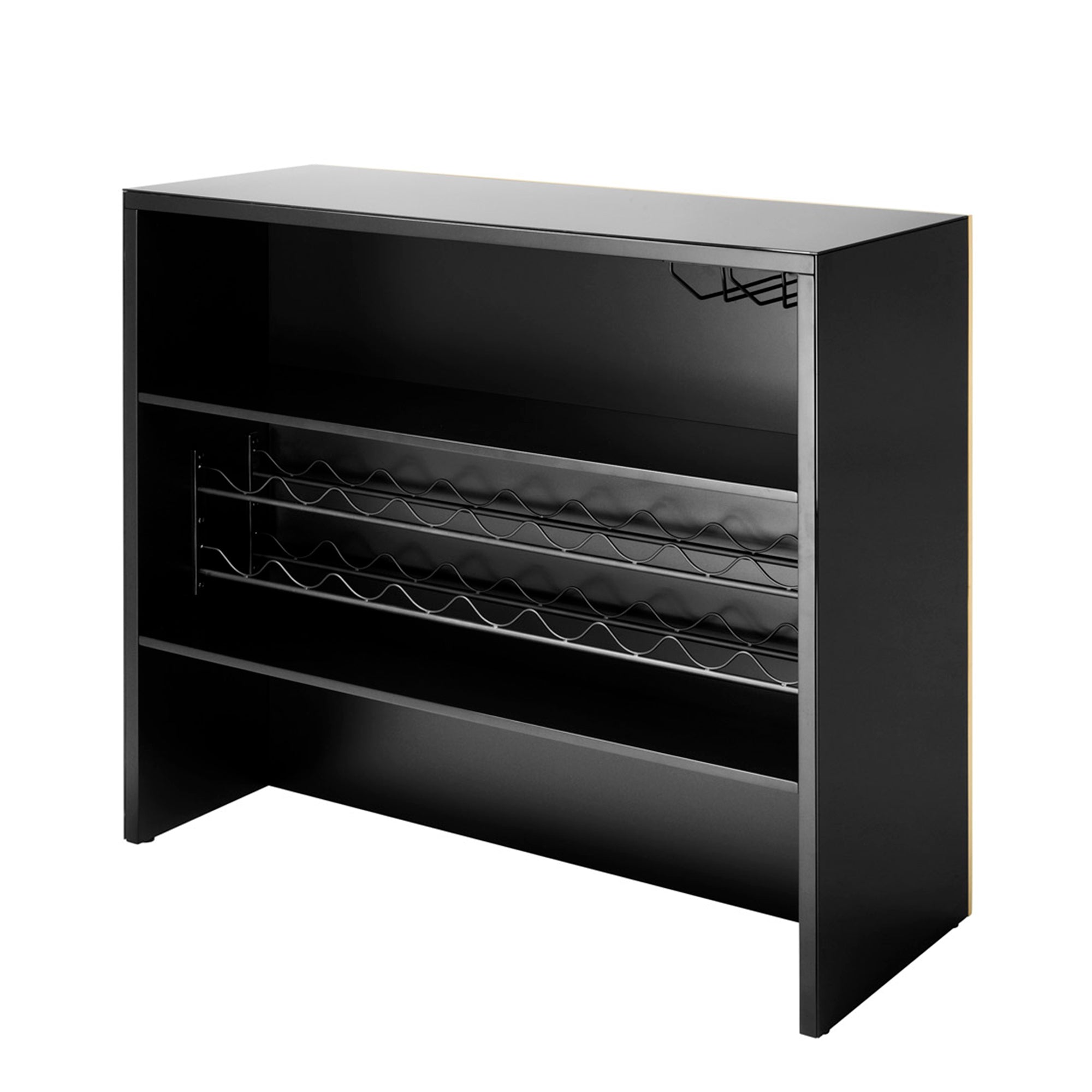 Bar Unit Gold Finish Black Glass