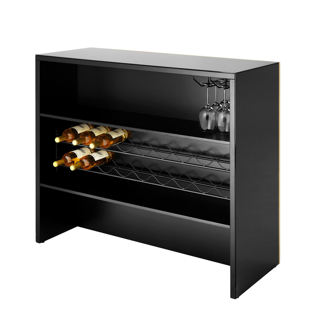 Bar Unit Gold Finish Black Glass