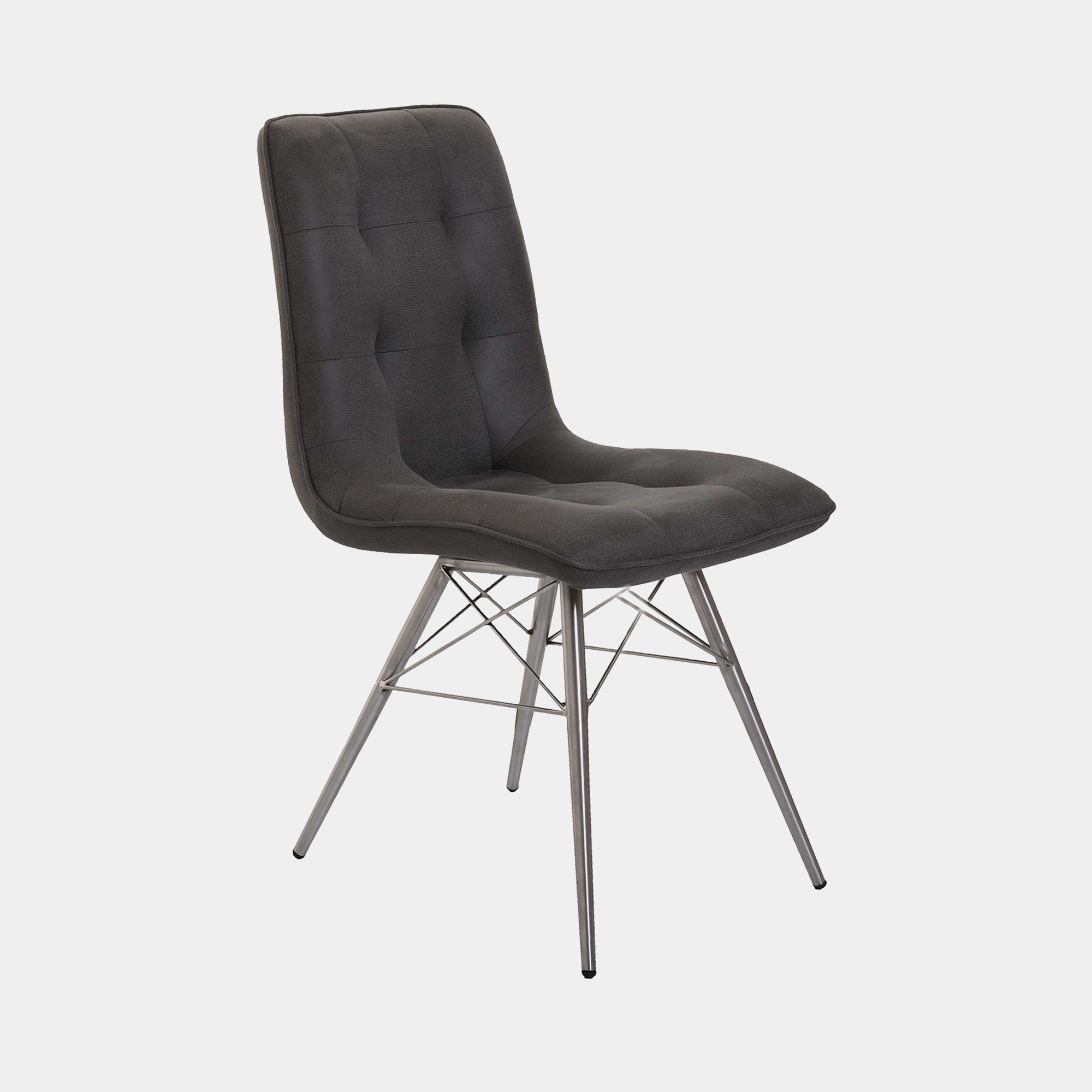 Aston - Dining Chair In Grey Fabric Brushed Stainless Steel Frame