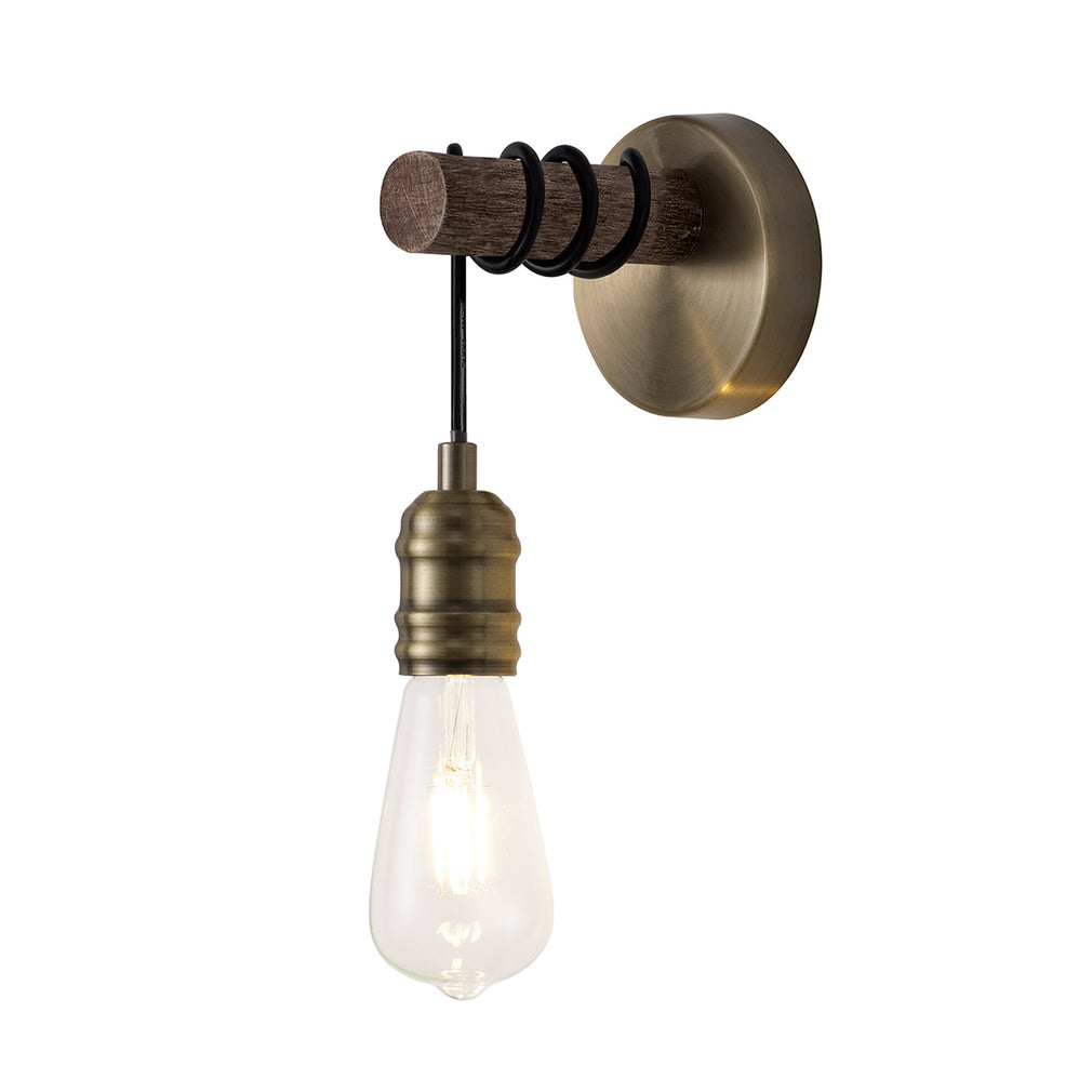 Babylon Wall Lamp Oak/Antique Brass Finish