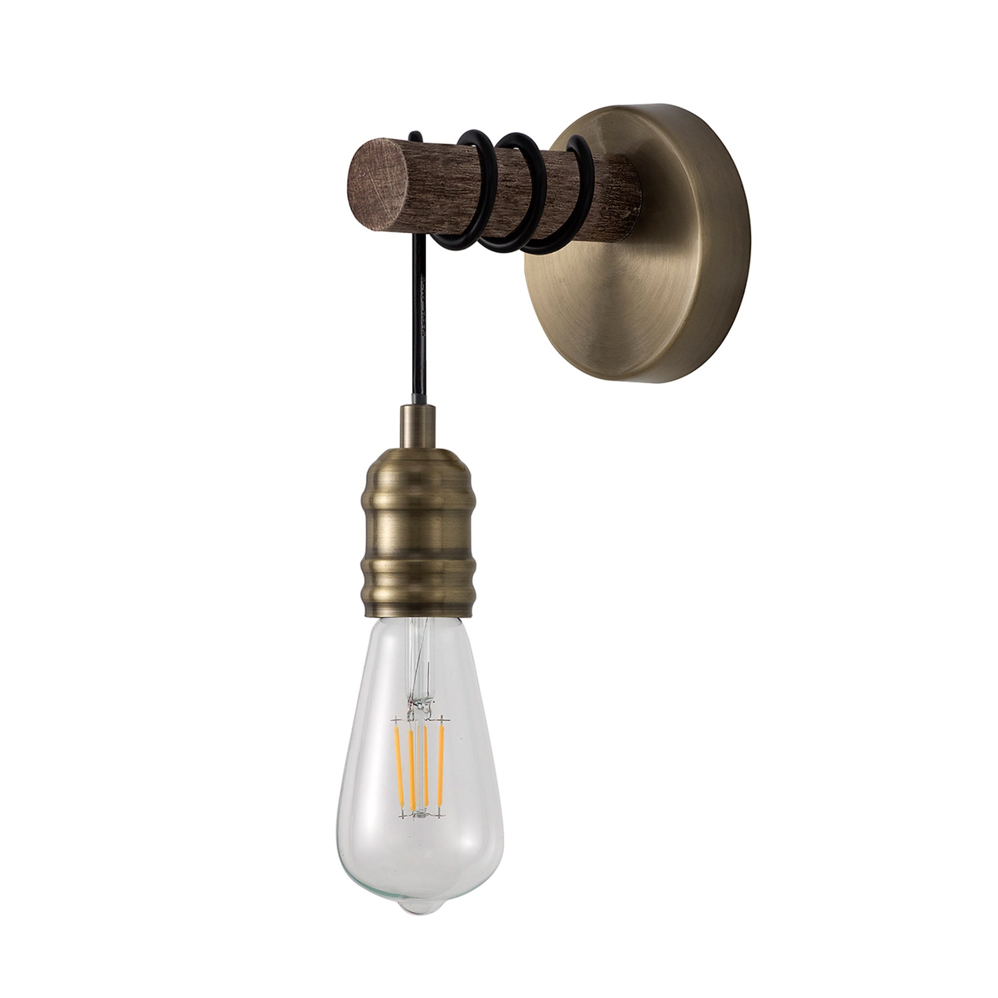 Babylon Wall Lamp Oak/Antique Brass Finish