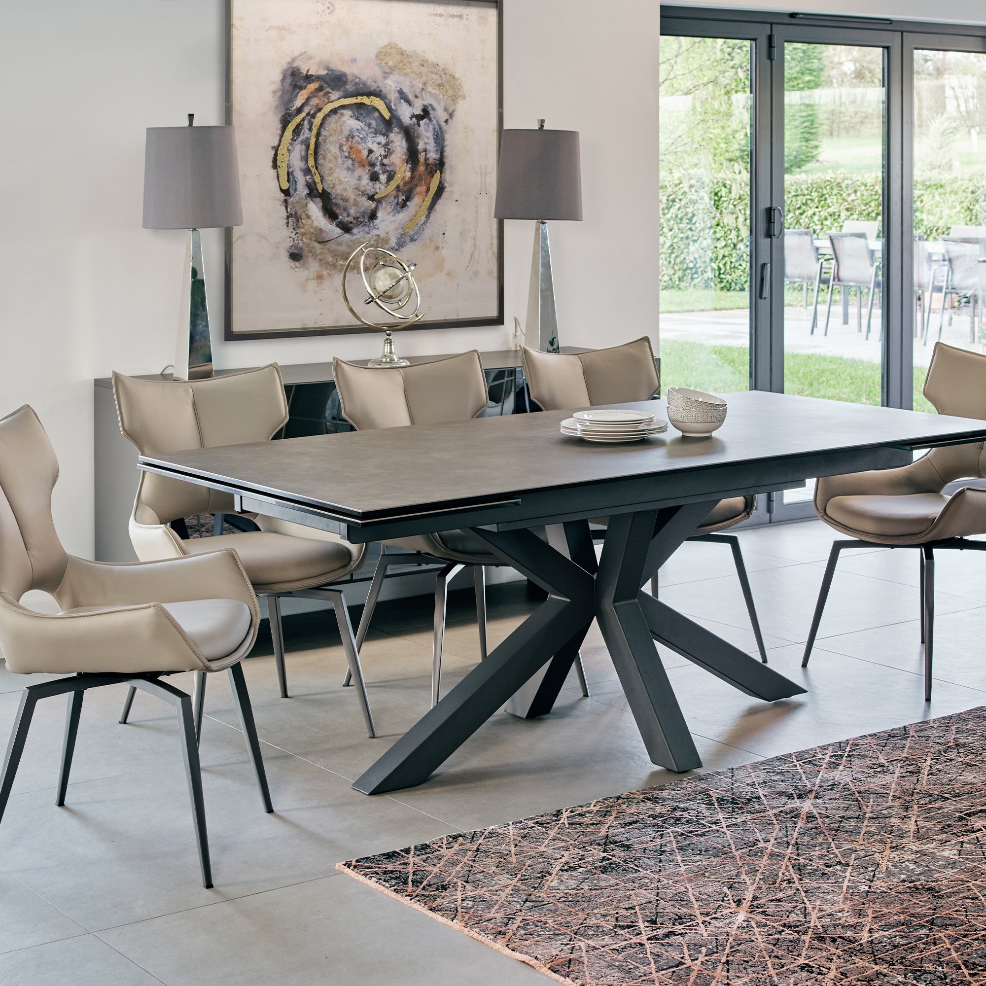 200cm Ext Dining Table KL54 Taupe Brown Ceramic Top