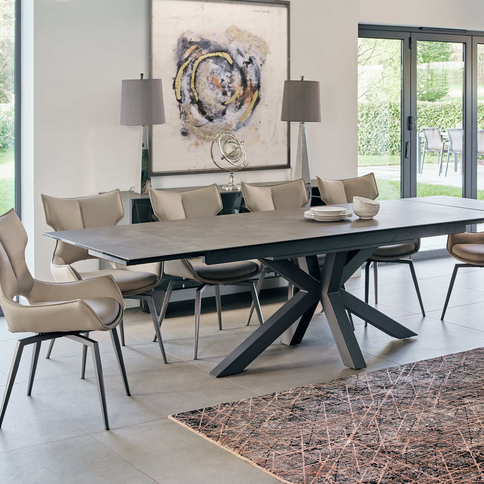 200cm Ext Dining Table KL54 Taupe Brown Ceramic Top
