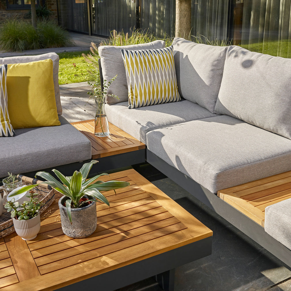 Rectangular Modular Corner Sofa Set in Aluminium With Rectangular Coffee Table In Teak