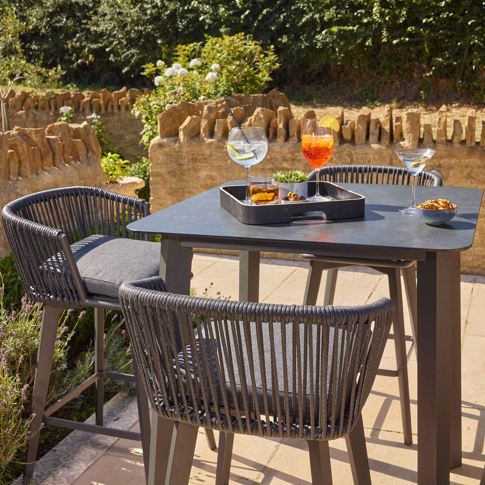 Cuba - Square Bar Table With Ceramic Glass Top And 4 Bar Chairs