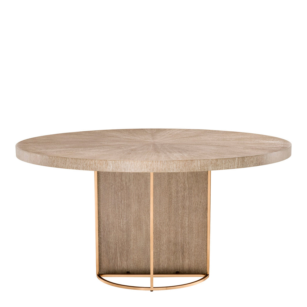 Eichholtz Remington - 152cm Round Dining Table Washed Oak/Brass Finish