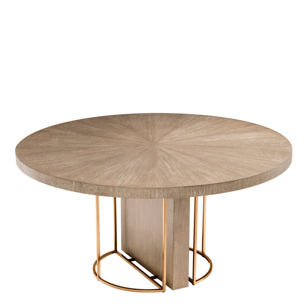 Eichholtz Remington - 152cm Round Dining Table Washed Oak/Brass Finish