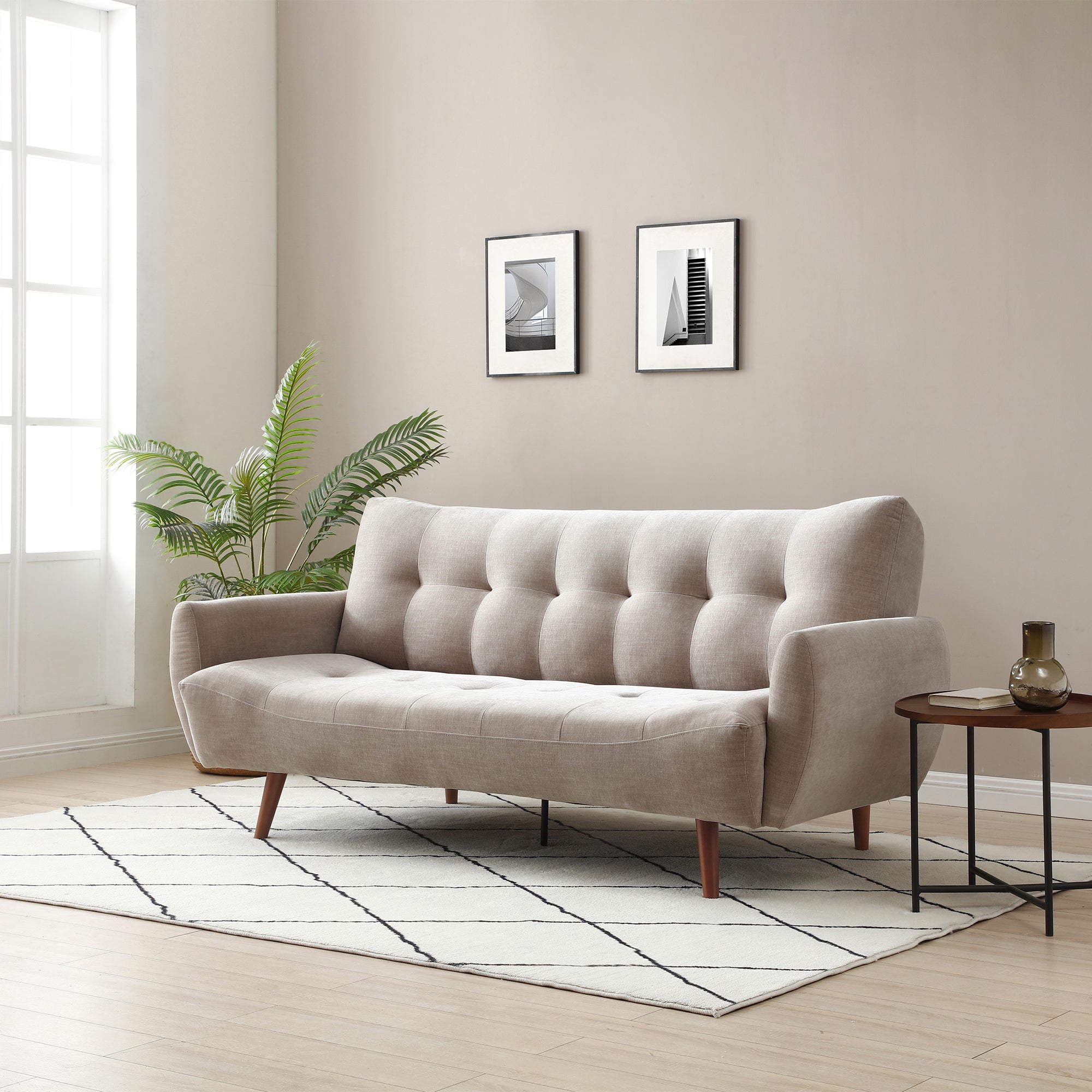 Click Clack Sofa Bed In Fabric Natural With Dark Legs