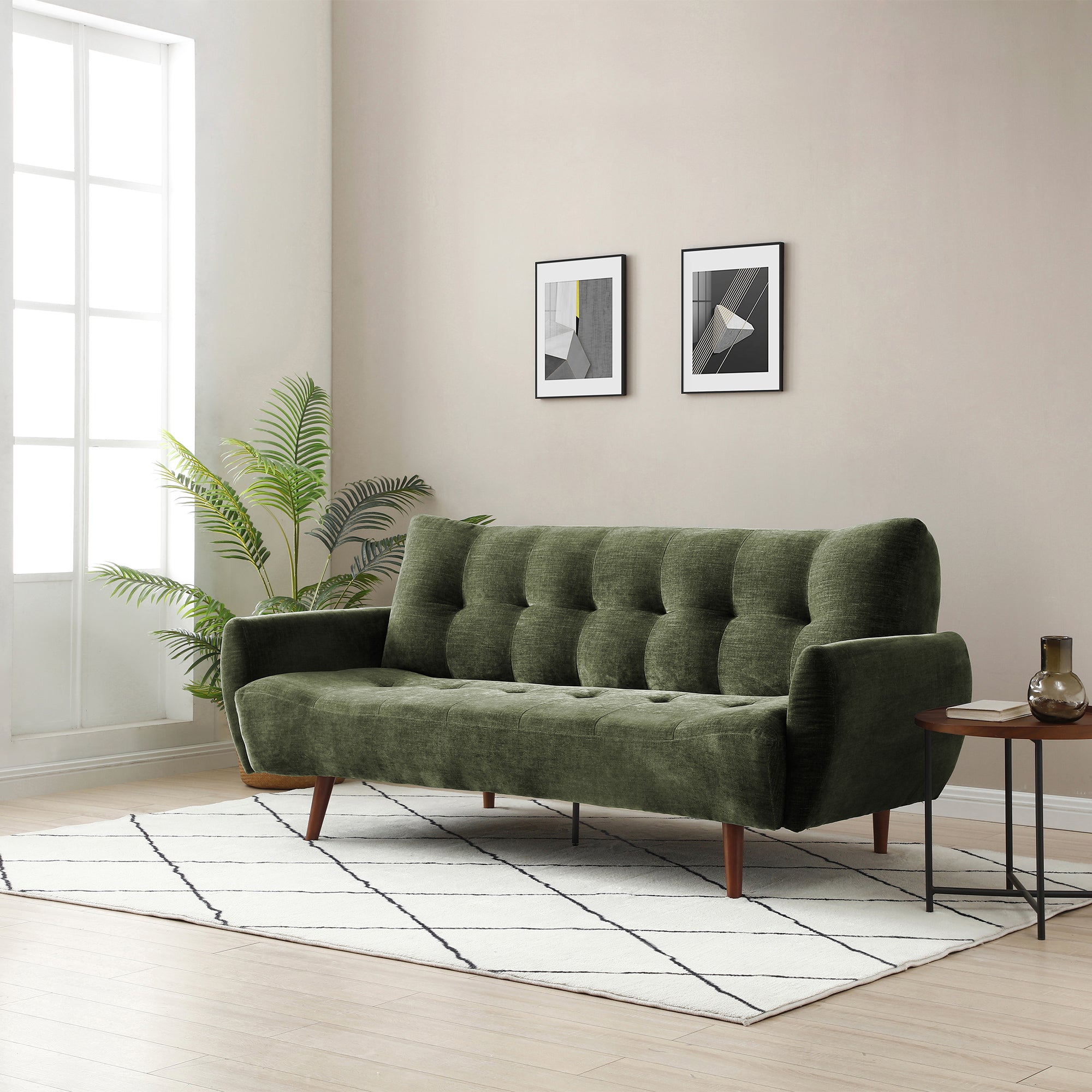 Click Clack Sofa Bed In Fabric Olive With Dark Legs