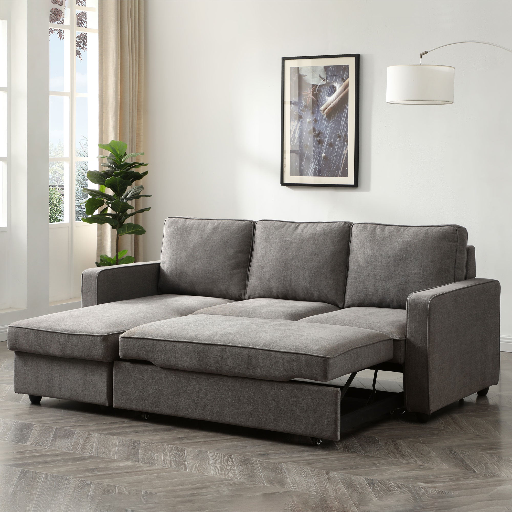 Maddox - Reversible Chaise Storage Sofabed In Fabric Grey