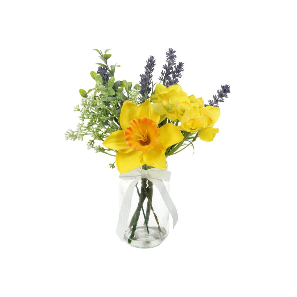 Spring Narcissus & Lavender Arrangement in a Glass Jar